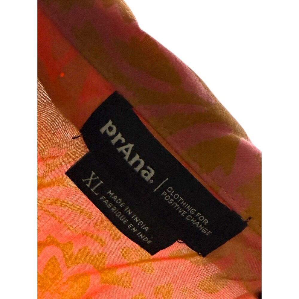 prAna Iguala Top Women’s XL NWT Orange Coral Floral Button Front - Picture 3 of 7